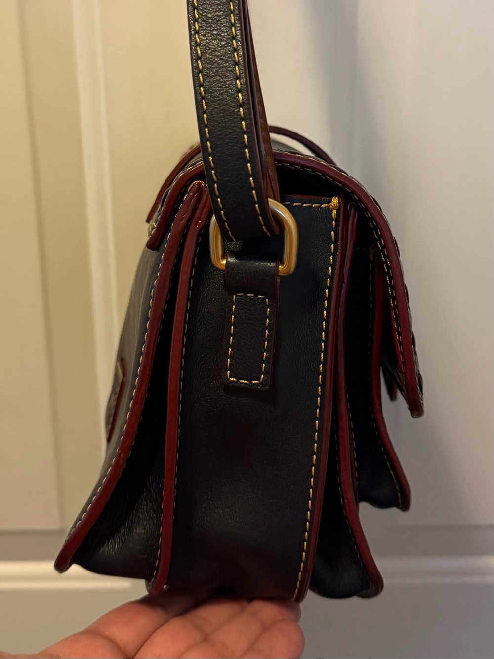 Dooney & Bourke Florentine Leather Binocular shoulder/Crossbody bag- Navy - Picture 10 of 16
